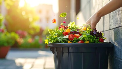 Composting food waste in a backyard garden for sustainability.