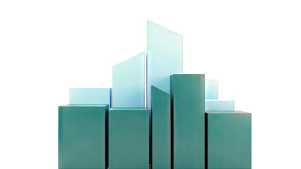 Abstract geometric sculpture with blue and teal blocks