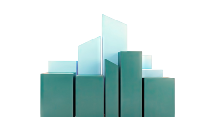 Abstract geometric sculpture with blue and teal blocks