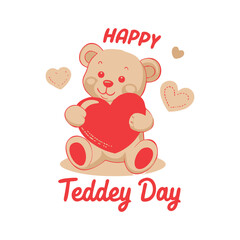 Obraz premium Cute Teddy Bear Holding A Heart With Happy Teddy Day