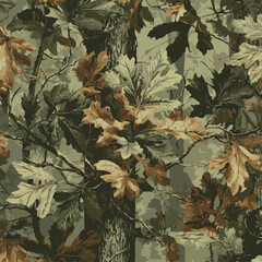 Tree forest camouflage seamless pattern design pattern for hunting and military uniforms. Hunting camouflage. Vector camouflage pattern.