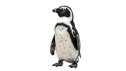 Obraz premium Detailed Full Body Studio Shot of African Penguin (Jackass Penguin) Standing Upright, Isolated Wildlife Animal on Clean White Background for Design Assets and Education.