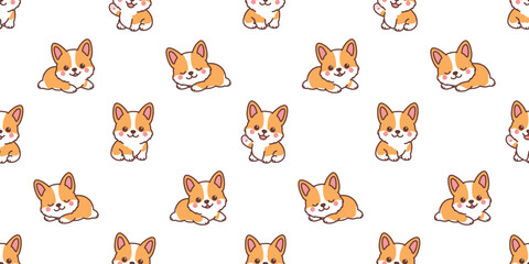 Fototapeta premium Seamless pattern of cute corgi puppy cartoon, vector illustration