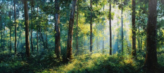 Sunlight filtering through a dense forest