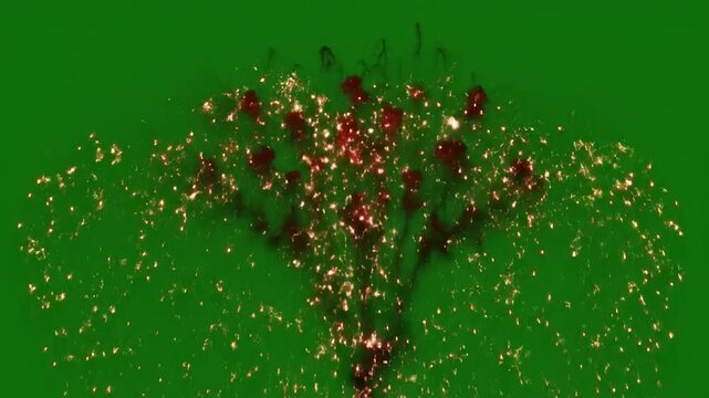 Heart Shaped Fireworks Display on Green Screen Background for Special Occasions.
