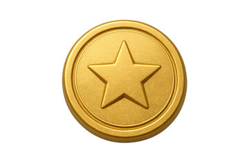 Golden coin with star symbol representing game currency, reward, achievement, luxury, winning, success, and bonus on transparent background