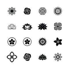 Set of elegant flower icons and minimalist floral vector illustrations