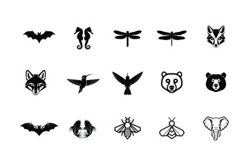 Minimalist Black and White Wildlife Vector Symbols