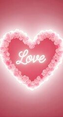 Illustration of a pink heart with bright love text, perfect for a Valentine's Day background.