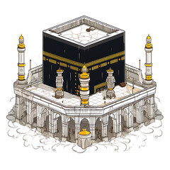 Sacred Kaaba Line Drawing on White Background