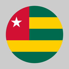 Flag of Togo in circular shape with accurate proportions and official colors. Representing national identity and patriotism