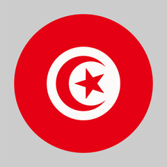 Flag of Tunisia in circular shape with accurate proportions and official colors. Representing national identity and patriotism