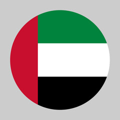 Flag of United Arab Emirates in circular shape with accurate proportions and official colors. Representing national identity and patriotism.