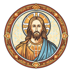 Religious Icon with Ornamental Frame Illustration