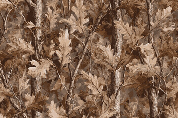 Real tree forest camouflage seamless pattern design pattern for hunting and military uniform. Hunting camouflage. Camouflage background