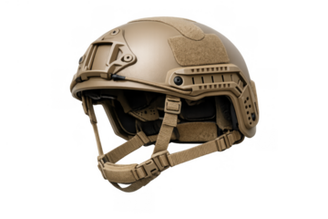 Tactical ballistic helmet providing head protection for military personnel on transparent background