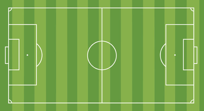 Overhead aerial view of a green soccer field with white lines and markings showing the pitch layout for sports coaching and strategy.
