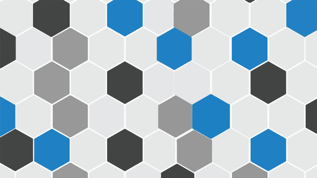 Abstract geometric pattern with blue gray and black hexagons on light background modern honeycomb vector design