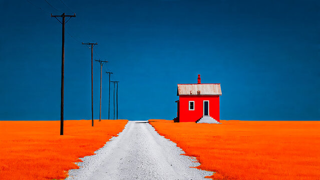 Maison rouge dans la campagne