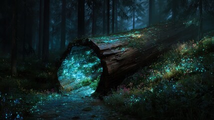 A forest with a fallen tree and a path