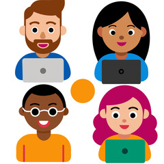 Diverse group of people using laptops