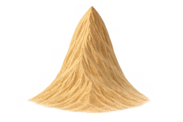 Sand cone against transparent background, forming desert hill or dune, isolated with visible texture