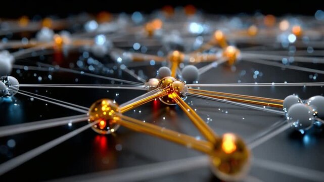 Network of Innovation: Abstract visualization of interconnected spheres and lines, symbolizing the essence of digital transformation, innovation and intricate connection.