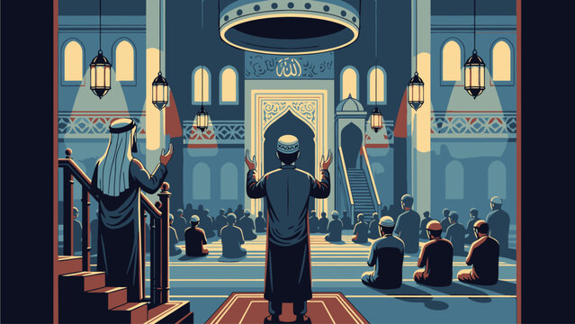 Imam Leading Prayer in Mosque