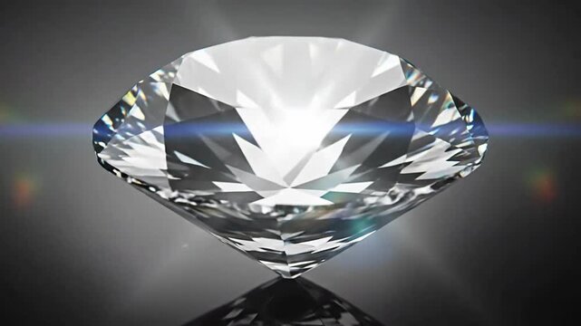 Close-up of a sparkling diamond with intricate facets, reflecting on a dark surface.