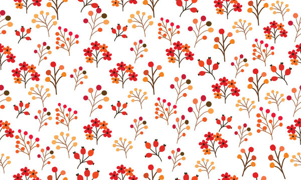 Seamless Autumn Floral Pattern with Berries and Branches