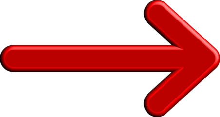 A glossy red arrow pointing to the right on transparent background