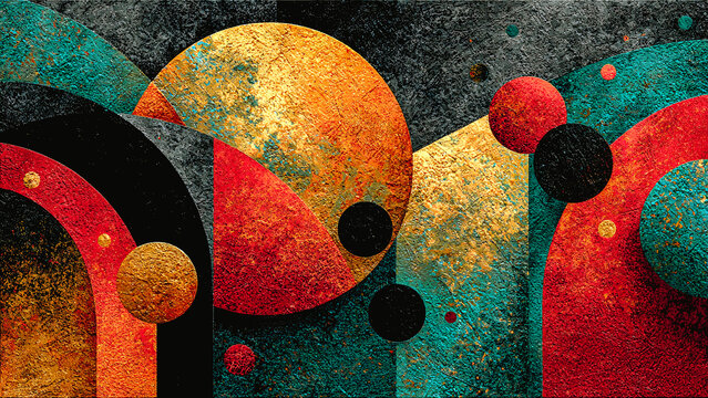 Papier peint graphique avec formes et &eacute;l&eacute;ments color&eacute;s