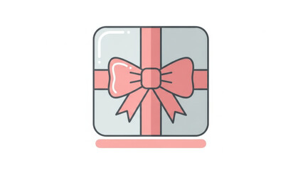 A simple flat design illustration of a light grey gift box with a pink ribbon and a large bow, presented on a white background.