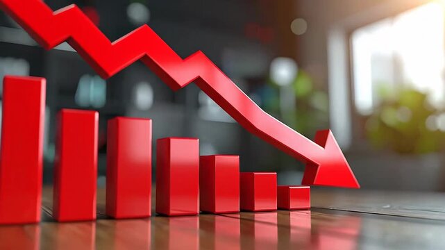 Red arrow and bar graph showing a downward trend, indicating financial loss.