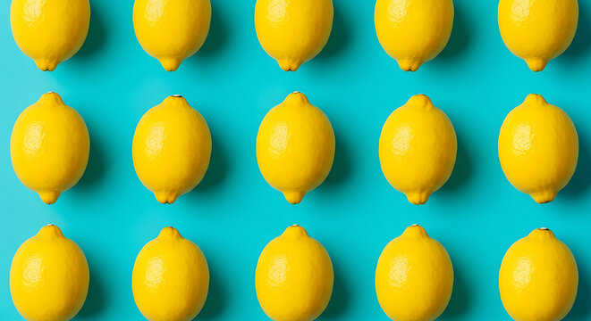 Vibrant lemon pattern on a bright blue background, creating a refreshing and zesty visual, perfect for adding a touch of summer and citrusy goodness to your designs and projects