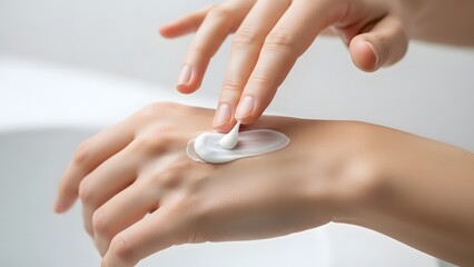 Woman applying moisturizer to her hand for smooth skin care