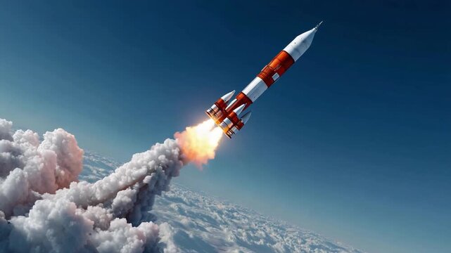 Rocket Launching into Sky: Witness the awe-inspiring ascent of a rocket, piercing through the clouds and embarking on a journey to the cosmos. Feel the energy of innovation and exploration!