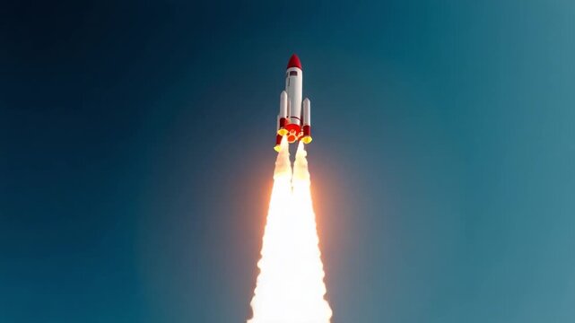 Rocket Launch Ascending into the Sky: A rocket blasts off, propelled by fiery flames, ascending into the vast expanse of the sky. The image evokes a sense of aspiration and advancement. 
