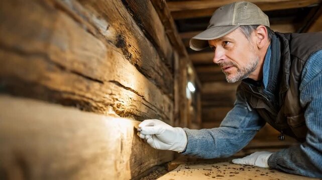 Pest control specialist inspecting and treating wooden structures to eliminate termite presence and protect property integrity.