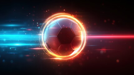 Abstract Neon Soccer Ball Design in Dark Space with Futuristic Motion Effects and Vivid Colors