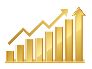 A 3d vector illustration of a financial business growth graph with a red arrow moving up on a white background to signify market success and profit