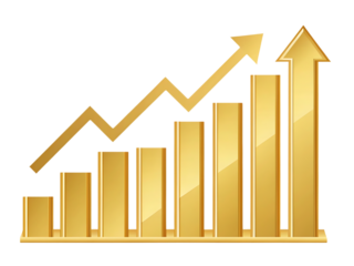A 3d vector illustration of a financial business growth graph with a red arrow moving up on a white background to signify market success and profit