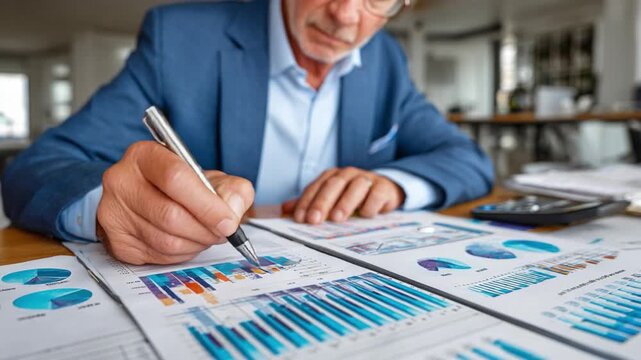 Financial Analysis: An experienced individual meticulously examines financial charts, meticulously analyzing market trends to strategize a profitable path.