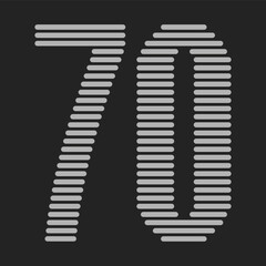 Abstract striped number 70 typography made of horizontal lines. Modern minimalist numeral design on dark background, perfect for anniversary, sale, milestone, poster, and graphic design use.