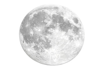 Detailed, cratered surface of a full moon, symbolizing astronomy, space, and celestial bodies, set against a clear background