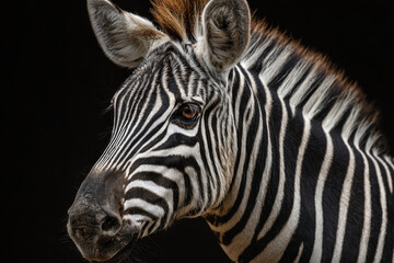Naklejka premium Close-up of a zebra's head with striking black and white stripes