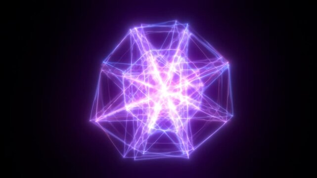 Glowing purple geometric structure with electrified lines