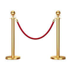 3d render of an exclusive vip entrance featuring a luxury red velvet carpet with gold stanchions and rope barriers isolated on a white background for a movie premiere gala event