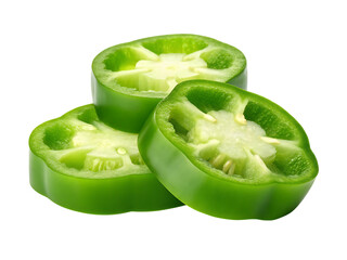 Fresh organic green cucumber slices isolated on a white background provide a healthy raw vegetable ingredient for a nutritious salad or vegetarian diet