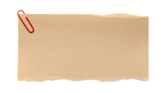 Brown paper with red paperclip isolated on transparent background